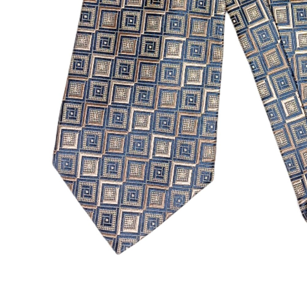 Burma Bibas Silk Tie Men’s 61” Taupe Blue Geometric Designer Wide Tie New